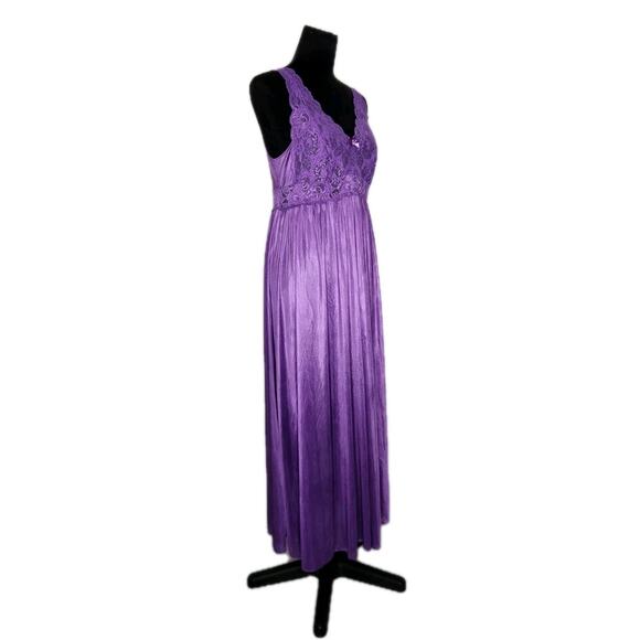 Vintage Shadowline Purple Lace Bodice Nylon Nightgown Women’s Large #31737 - Picture 2 of 9